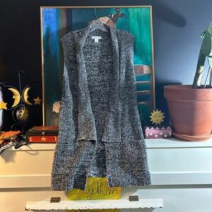 Christopher & Banks Black and White Open-Front Cardigan Medium
